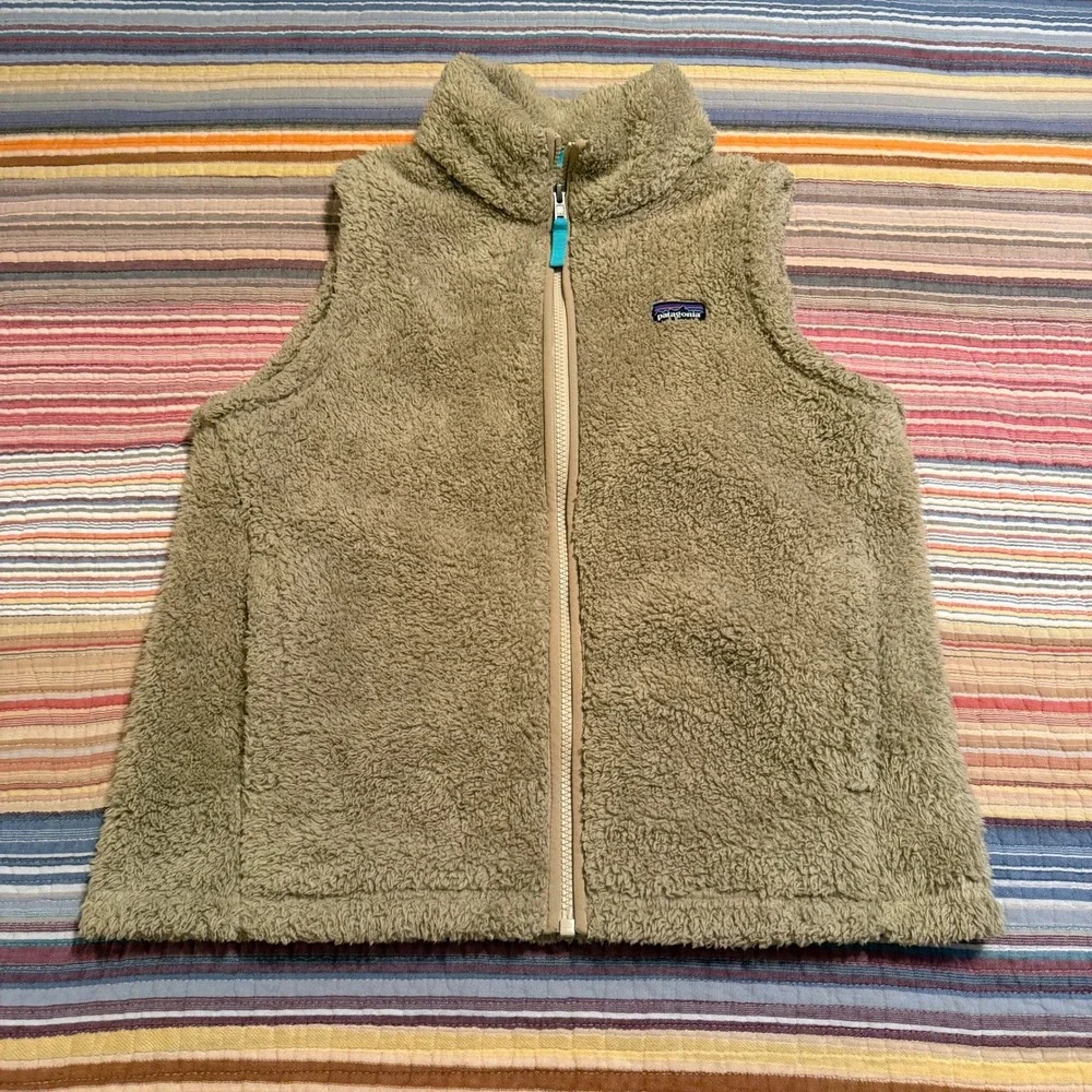 Patagonia Girls XXL 16-18 Los Gatos Fleece Vest Tan Full‎ Zip High Pile Soft